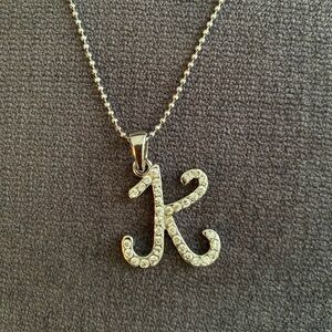 Initial Pendant With Chain. Silver Tone.